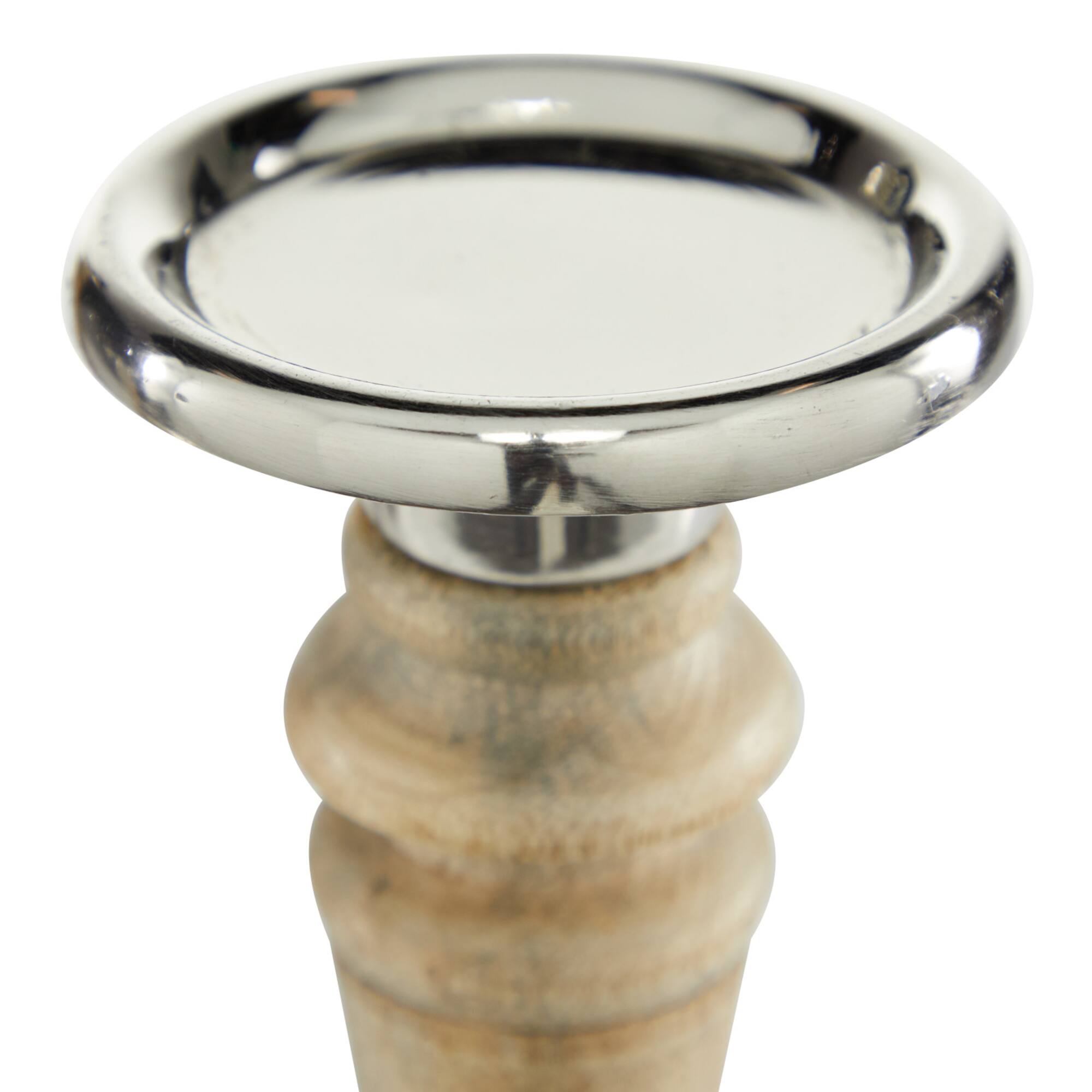 Brown Mango Wood Traditional Candle Holder Set